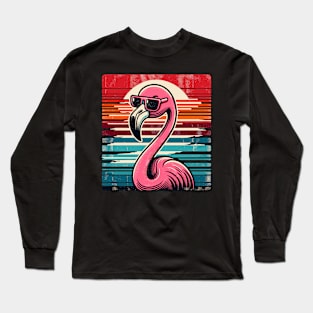 Cool Retro Flamingo in Sunglasses 70s 80s 90s Funny Flamingo Long Sleeve T-Shirt